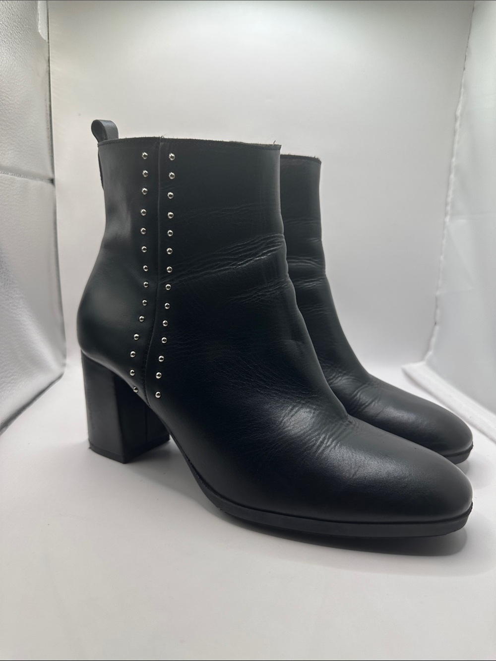 Women's Black Stud-Trim Mid Heel Ankle Boots